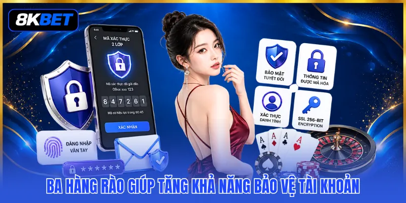 Chính Sách Bảo Mật Thông Tin 8KBET - Giữ Kín Mọi Dữ Liệu 2 Ba hàng rào giúp tăng khả năng bảo vệ tài khoản